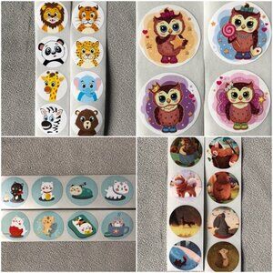 200 One Inch Stickers ~ Animals ~ Owl Kawaii Kitten Forest Friends